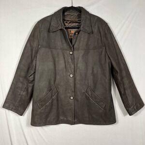 Vtg Skipper Buffalo Leather Brown Jacket Mens XL Button Up Quilted Lined EUC